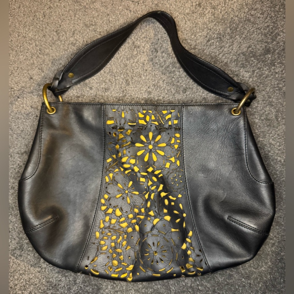 Black and Yellow Floral Cutout Shoulder Bag